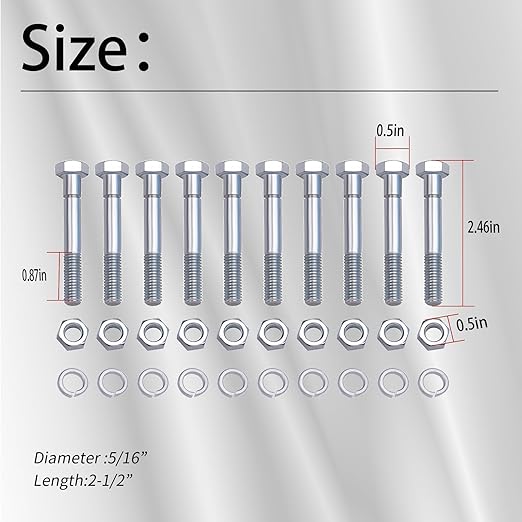 (10Pcs) 70060-01337 Shear Bolts 5/16" x 2-1/2" Compatible with Snowblower B2781