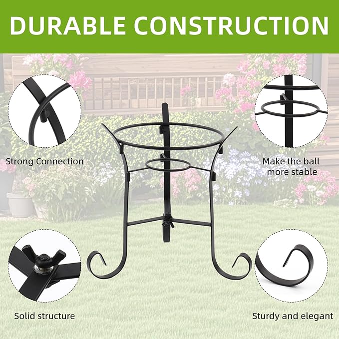 VOREEN 10" Gazing Ball Stand, Metal Gazing Globe Stand for 8-12 Inch Garden Gazing Globe, Outdoor Décor Garden Yard Accessories, Black