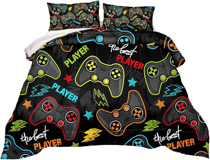 Gaming Comforter for Boys Teen,Game Contoller Bedding Set for Boys Kids,Down Alternative Comforter for All Season,Gamer Home Decor for Boys Comforter Set (Comforter-Game25, Full)
