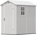 Devoko 4x6 FT Outdoor Storage Plastic Shed, Waterproof Resin Garden Shed with Lockable Door, Floor & Window, All-Weather Tool Shed for Backyard, Patio, Lawn, Poolside