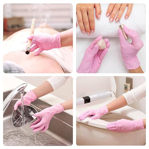 SwiftGrip Nitrile Disposable Gloves - Medical Exam Gloves, Latex-Free, Pink, Powder-Free, 50-ct Box (XL)