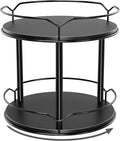 Lazy Susan Organizer 2 Tier - 9.2" Turntable Spice Rack for Table Top, Wooden Rotating Lazy Susan for Cabinet Pantry Kitchen Countertop Dining Table Cupboard Bathroom Vanity Storage(Black)