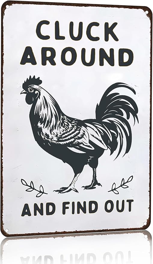 Funny Chicken Gifts Chicken Cluck Around and Find Out Tin Sign for Home Farm Chicken Coop Farmhouse Kitchen Garden Decor 8 X 12 Inch (3020)