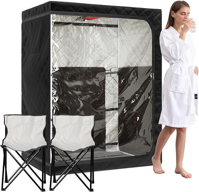2 Person Portable Full Spectrum Infrared Sauna, Full Size Large Space Spa Tent with Remote Control,1600W Fast Heating, Foldable Chairs & LED Therapy Light, Home Spa for Relaxation (47.2"x35.4"x63")