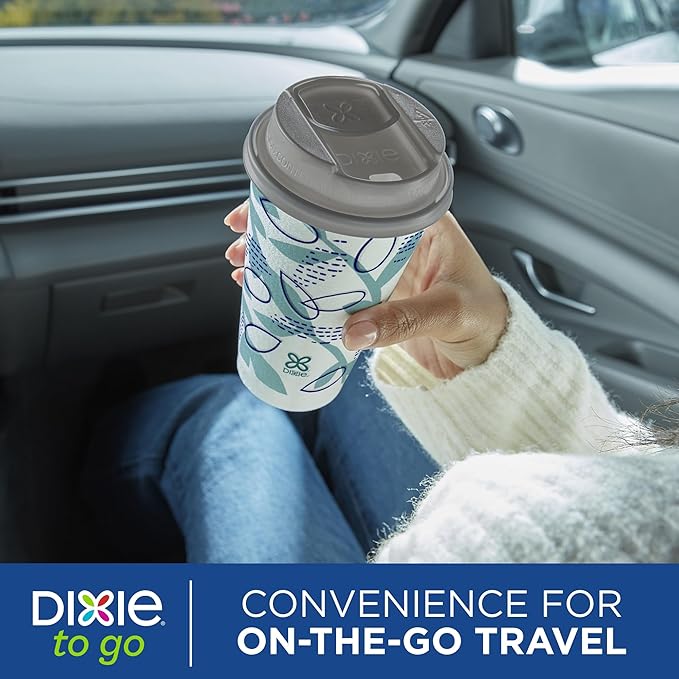 Dixie To Go Paper Coffee Cups With Lids, 16 oz, 108 Count (6 packs of 18 cups), Disposable Insulated Paper Cups for On-The-Go Hot or Cold Beverages