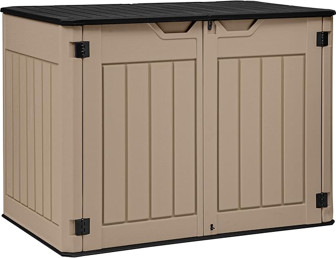 YITAHOME Large Outdoor Horizontal Storage Shed, 47 cu ft Resin Tool Shed w/o Shelf, Outdoor Waterproof Storage with Floor for Trash Cans, Garden Tools, Lawn Mower, Lockable, 4.5x2.8x3.9 ft, Brown