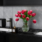 Rose Red Artificial Tulips, 2 Bundles 14Pcs, Fake Tulips Artificial Flowers, 2 x 2.4 Inch Large Flower Head Big Tulip, Easter Valentine's Day Mother's Day Home Decoration Flowers