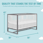 Arlo 5-in-1 Convertible Crib in Steel Grey and White, JPMA Certified, 3 Mattress Height Settings, Non-Toxic Finish, Made of Sustainable and Sturdy Pinewood