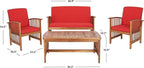 SAFAVIEH Outdoor Collection Rocklin Natural/ Red Cushion 4-Piece Conversation Patio Set