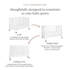 Babyletto Maki Full-Size 2-in-1 Portable Folding Crib with Toddler Bed Conversion Kit in White, Greenguard Gold Certified