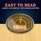 Hybrid Bathroom Scale - Analog & Digital Display, Accurate to 400 lbs | See weight on both an analog dial and digital LCD at once. Wide glass platform, accurate to 0.2 lbs, batteries included.