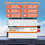2000W Pure Sine Wave Inverter 24V DC to 120V AC Converter for Truck Boat Camping Outdoor Solar System, 2000 Watt Power Inverter with LCD Display, Remote Controller, USB Port, 4 AC Outlets