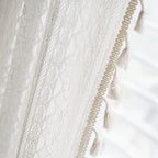 Sutuo Home Boho Curtain Crochet Lace Semi-Sheer Florals Hollow Knitted Handmade Tassels, Rod Pocket Window Treatment Vintage Rustic Farmhouse Drapes for Living Bedroom, 1 Panel 59" W x 108" L, Beige