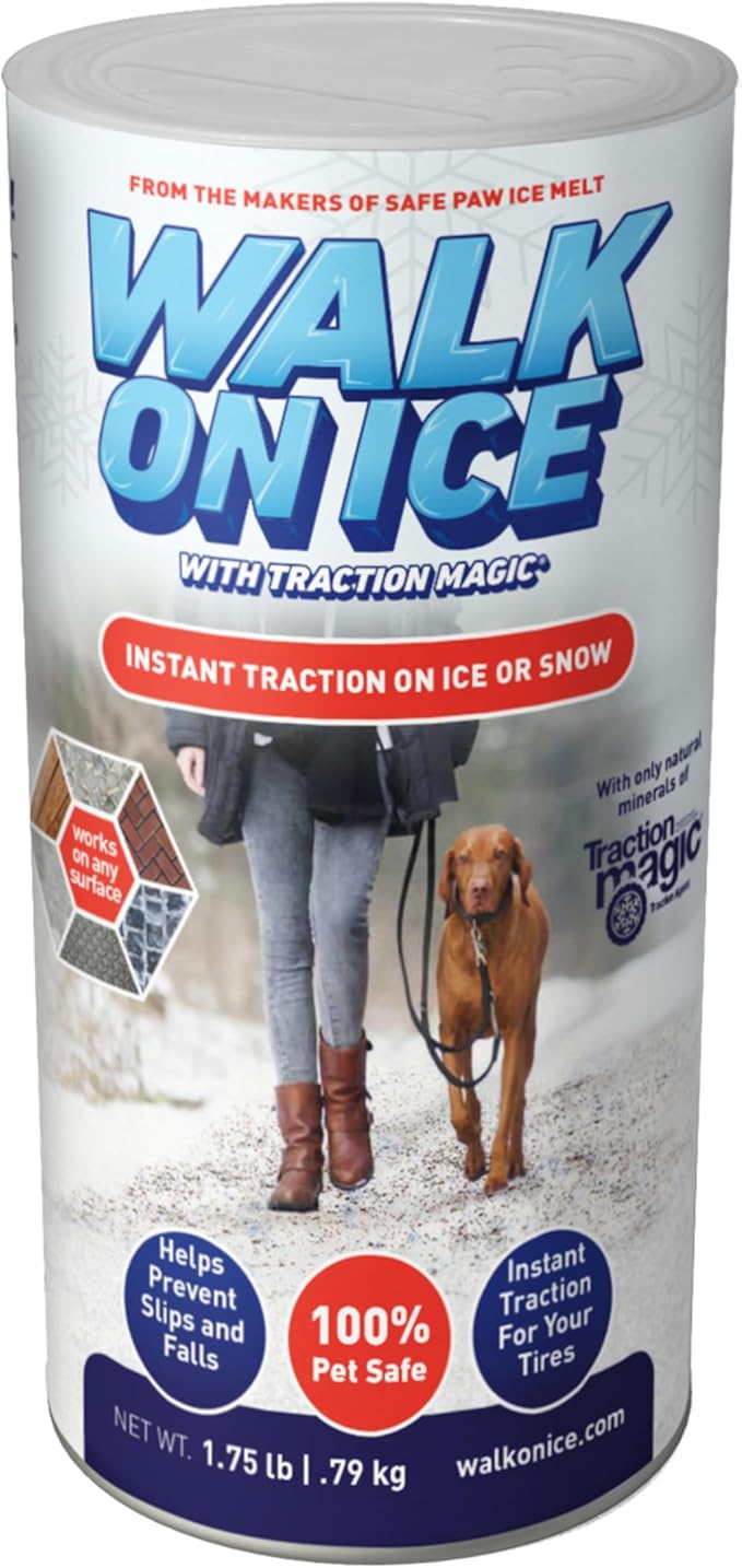 Walk on Ice - Instant Grip for Snow & Ice, Prevent Slips & Falls, Safe for Kids, Pets, & Cars, Unique Mineral Blend, 100% Salt & Chemical Free, 1.75 lb CAN for Walkways & Sidewalks