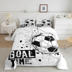 Erosebridal Kids Football Comforter Set Twin Size American Soccer Bedding Set Sports Games Duvet Sets for Boys Girls Children Teens Geometric Polygon Down Comforter for Bedroom, Black White