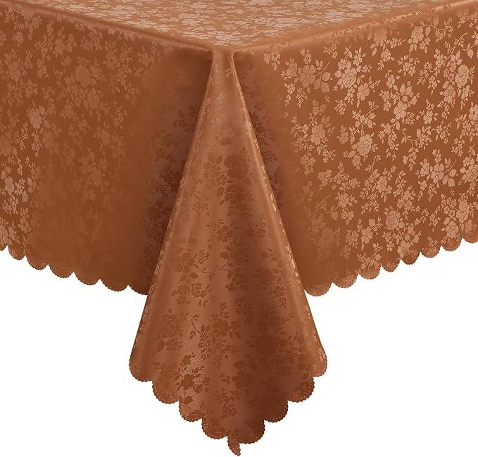 Smiry Rectangle Waterproof Heavy Duty Vinyl Tablecloths, 60 x 120 Inch | Wipeable Washable Floral Embossed Table Cover for Kitchen and Dining Room, Indoor & Outdoor Use, Caramel