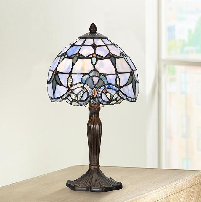 Tiffany Lamp Baroque Design Stained Glass Table Lamp for Living Room Bedroom Bedside Nightstand Home Office (Blue baroque)