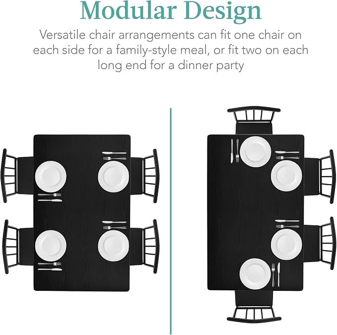 Best Choice Products 5-Piece Metal and Wood Indoor Modern Rectangular Dining Table Furniture Set for Kitchen, Dining Room, Dinette, Breakfast Nook w/ 4 Chairs - Black