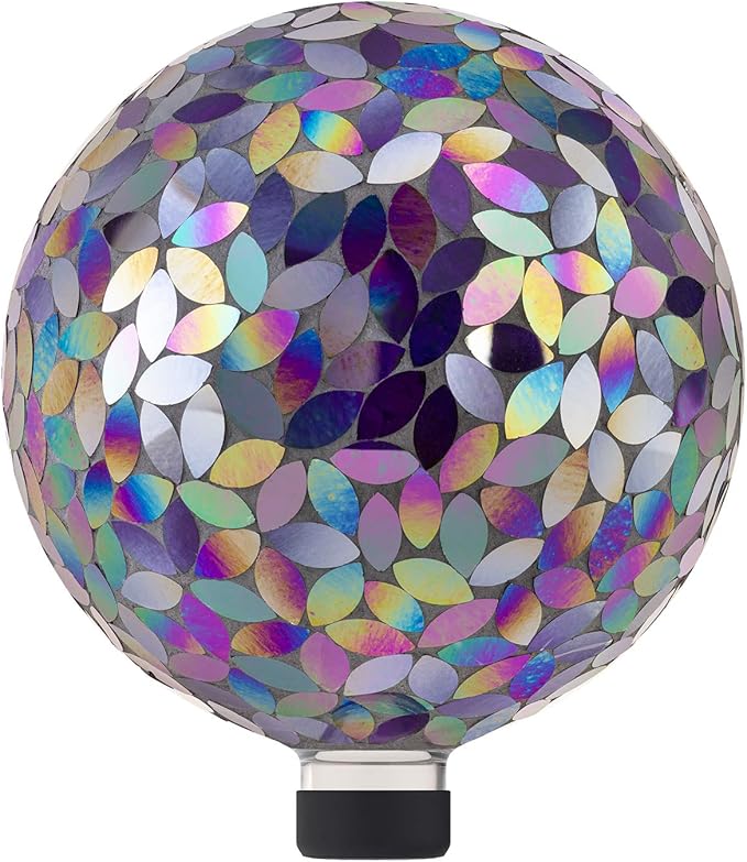 Alpine Corporation 10" Diameter Indoor/Outdoor Glass Mosaic Gazing Globe Yard Decoration, Purple Pearlized Petals Design