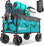 Collapsible Wagon Cart with Big All-Terrain Beach Wheels, Foldable Heavy Duty Wagons with Cup Holders, Utility Carts for Camping, Garden, Outdoor, Grocery, Sports. Turquoise