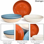 Sango Siterra Painter's Palette Stoneware Pasta Bowls (Set of 4) – Pasta & Serving Bowls, Earthy Reactive Glaze, Multi Assorted Colors, Microwave & Dishwasher Safe, for Everyday Dining & Entertainment