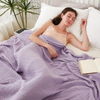 EMME Cotton Throw Blanket for Couch Soft Airy Muslin Bed Blankets Lightweight Breathable Blanket All Season Gauze Blanket, Lavender
