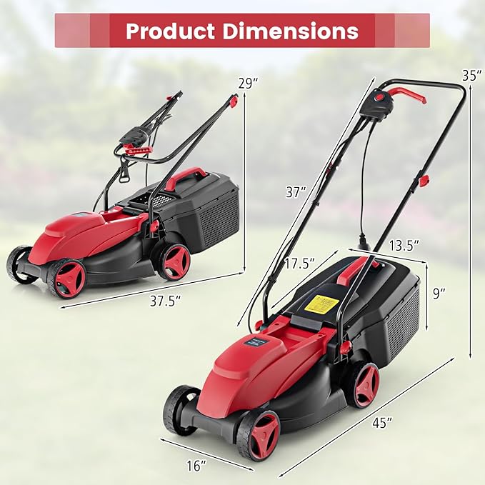 S AFSTAR Electric Lawn Mower, 10-AMP 13-Inch Corded Walk-Behind Lawnmower with Collection Box, 3 Adjustable Height Position, Self Locking Function, Push Lawn Mower for Backyard