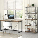 FOLUBAN 5 Tier Tall Bookshelf, Industrial Vintage Book Shelf, Rustic Wood and Metal Bookcase for Home Office Bedroom, Oak