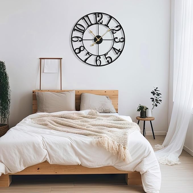 Large Wall Clock For Living Room Decor - 80cm/ 32 Inches Nearly Silent Non-Ticking Metal Wall Clocks Battery Operated, Vintage Decorative Modern Wall Clock For Bedroom, Office, Farmhouse Decor