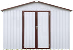Sheds & Outdoor Storage 12 ft × 10 ft Storage Shed Large Classic Apex Roof Metal Garden Storage Sheds with Hinged Door Tool Cabinet for Backyard, Patio, Poolside, White + Coffee