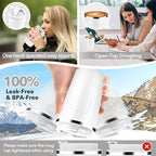 Volhoply 12 oz Double Wall Insulated Vacuum Travel Coffee Mug with Flip Lid Bulk 8 Pack,Reusable Stainless Steel Leak Proof Coffee Cup,Portable Cafe Thermal Tumblers for Hot & Cold Drinks(White,8 Set)