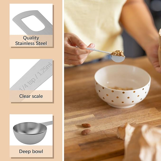 2PCS 1/4tsp (1.25ml) Single Measuring Spoon, Stainless Steel Individual Teaspoons Only