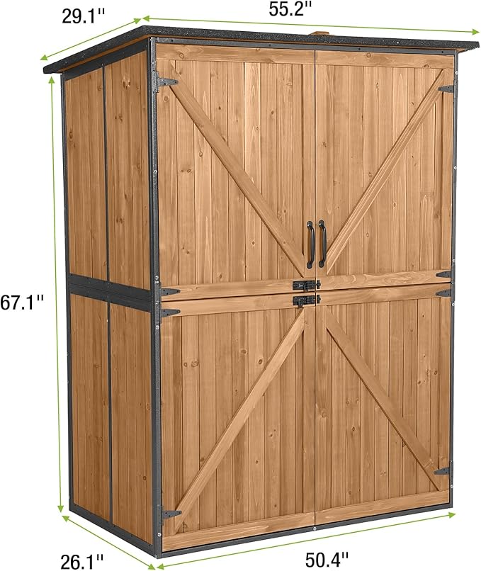 Storage Shed Outdoor Cabinet with Metal Frame Large Wooden Tool House Garden Shed with Floor,Door & Lock for Backyard Use