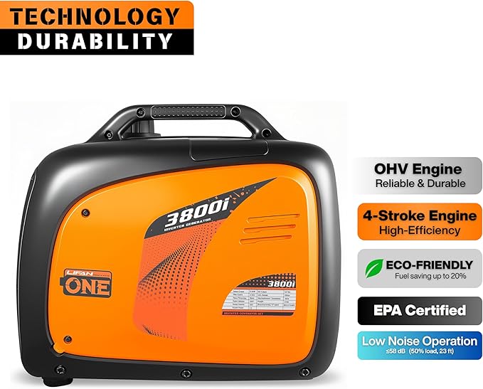 LIFAN 3500W Portable Inverter Generator for Home Backup, Super Quiet Gas Powered Generator for RV Camping Outdoor Use, ECO Mode, EPA Compliant, Parallel Ready with CO-MINDER Safety