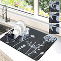 Dish Drying Mat for Kitchen Counter, 12"x19" Rubber Backed (Gray Daisy) | Hide Stain Anti Absorbent for Kitchen Counter, Non-slip Drying Mat for Coffee Machine Dish Rack