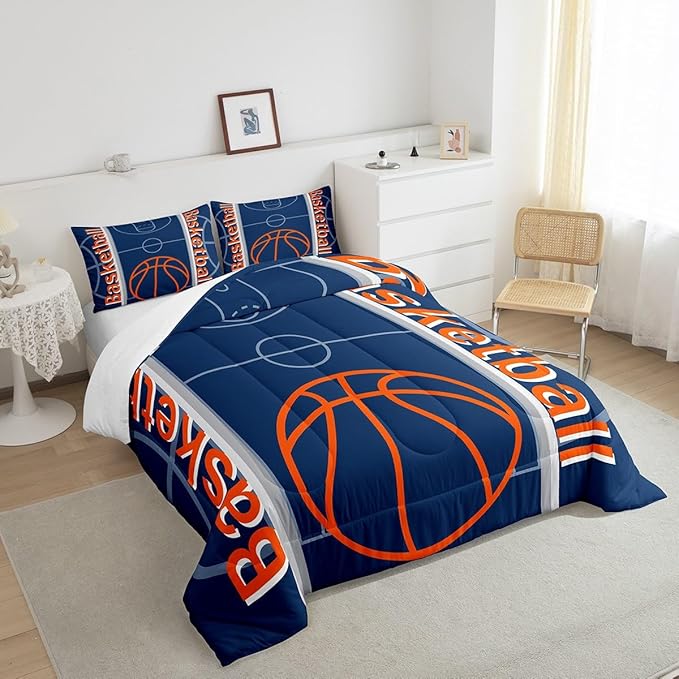 Feelyou Basketball Bedding Set Queen Size Gaming Sports Comforter Set for Kids Boys Girls Decor Ball Games Comforter Basketball Sports Duvet Set Bedroom Quilt Set