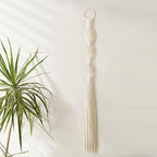 Macrame Wall Hanging Small Sphericity Cotton Textile Tassel Wall Hanging Fiber Yarn Art for Living Room Bedroom 27'' L x 2.3'' W
