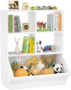 Aheaplus Toy Storage Organizer with Bookcase, 5 Cubby Bookshelf Toy Storage Cabinet, Open Multi-Bins Toys&Books Storage Display Organizer for Playroom, Bedroom, Nursery, School, White