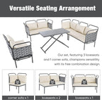 5-Piece Woven Rope Outdoor Patio Furniture Sets, L-shaped Conversation Sectional Sofa with Loveseat, Corner Couch, Glass Table and Removable Cushions, for Garden Backyard, Onesize, Gray+Beige