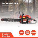 62CC Gas Chainsaw, 20 Inch Power Chain Saw, 2-Cycle Handed Petrol Chainsaws Gasoline Chainsaws Garden Tool for Cutting Trees, Wood, Outdoor Home Garden and Farm Use