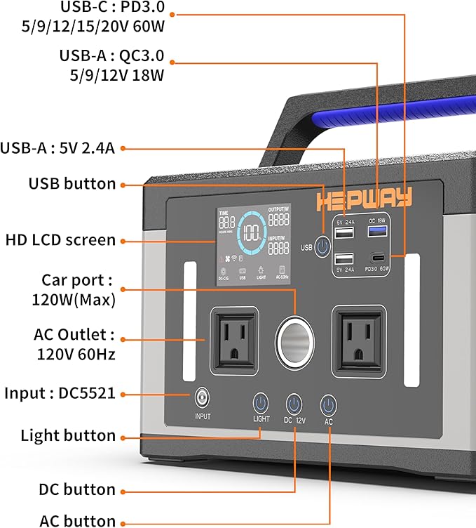 Portable Power Station 700W,577Wh Solar Generator Surge 1000W Pure Sine Wave 120V AC DC Outlets,Battery Powered Generator Home Backup Battery for CPAP,Home Emergencies,Camping,RVs,Blackout