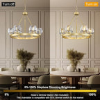 Gold Wagon Wheel Chandelier, 24 Inch Brass Chandeliers with Unique Glass Shade, 6-Light Crystal Farmhouse Wagon Wheel Chandeliers for Dining Room, Round Chandelier for Living Room, Foyer, Entryway