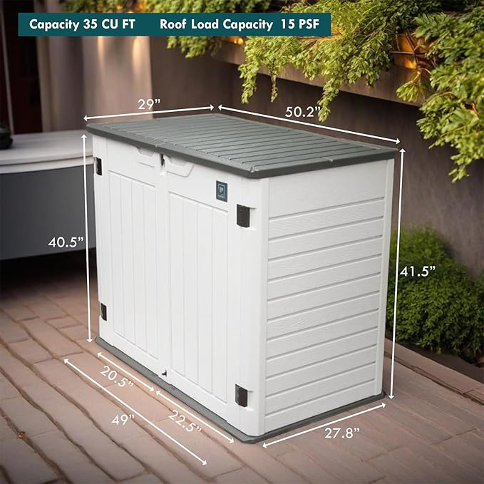 35 Cu.ft Outdoor Storage Shed, Large Resin Storage Box, Waterproof & Lockable Cabinet for Garden Yard Patio Garage Backyard Storage (White - 35 Cu. ft)