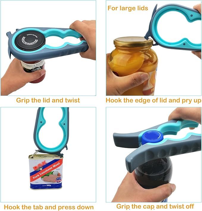 Otstar Jar Opener Bottle Opener and Can Opener for Weak hands, Seniors with Arthritis and Anyone with Low Strength, Mutil Jar Opener Get Lids Off Easily (Blue and Grey)