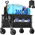 EchoSmile Collapsible Folding Wagon Cart 360lbs, Heavy Duty Garden Utility Cart with All Terrain Wheels, Large Capacity Outdoor Wagon for Camping, Beach, Shopping, Picnic (Black)