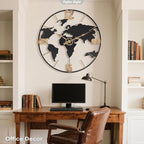 30 Inch Large Modern Decorative Metal World Map Wall Clocks Giant Extra Vintage Gold Arabic Numeral Oversized Wall Clock for Living Room,Office,Dining Room,Entryway,Fireplace