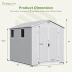 Greesum 6x8FT Plastic Outdoor Storage Shed with Floor, Resin Sheds with Lockable Double Door, Windows & Vents, All-Weather Tool Sheds for Garden, Backyard, Patio, Light Gray