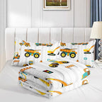 Axolotl Yellow Excavator Comforter Set Twin Size,Cartoon Excavator Bedding Set,Kids Machinery Truck Comforte Set,White Stripe Bedding Vehicle Car Decor for Kids Boys Teens,1 Quilt 2 Pillowcases