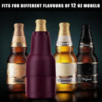 Beer Gift for Men, Lightweight Modelo Beverage Beer Bottle Cooler w/Beer Opener - Double Walled Stainless Steel 12oz. Modelo Beer Bottle Insulator Holder(Black Cherry)