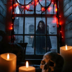 Halloween Horror Atmosphere Lights, Orange&Purple LED String Lights with 9.9FT Creepy Black Gauze, Battery Powered with Timer & 8 Flashing Modes (Red)